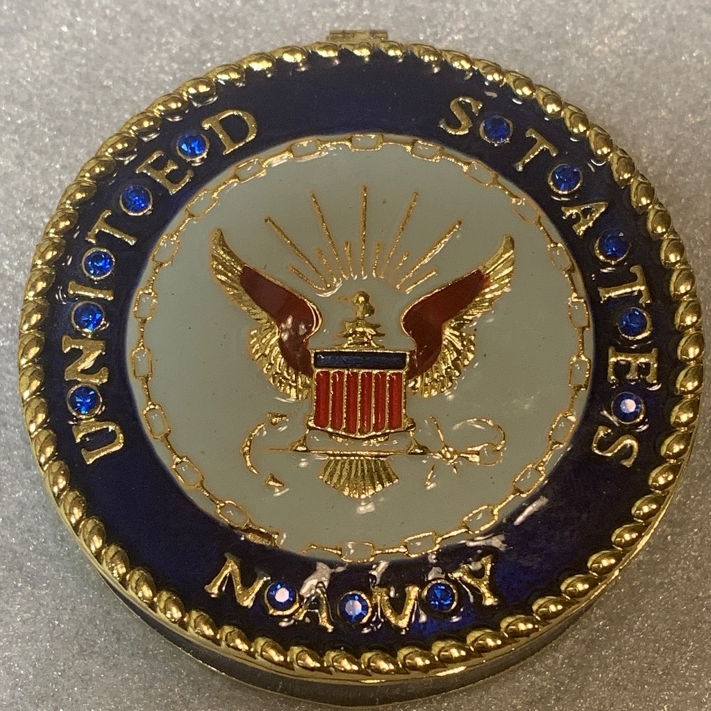 United States Navy Rhinestone Trinket Case with Magnet Closure